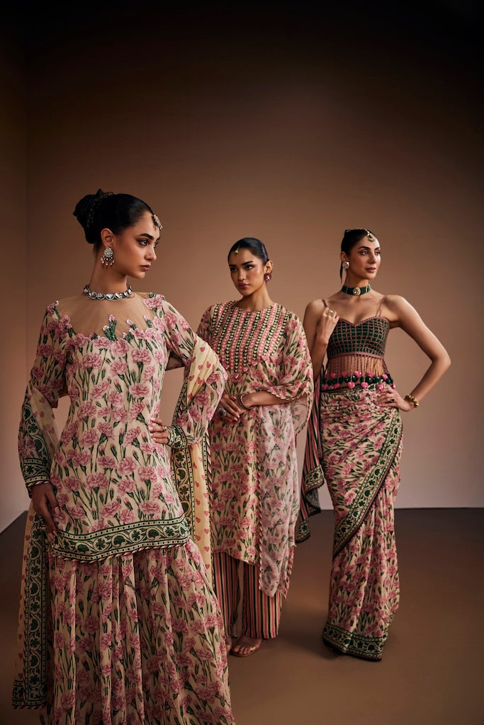 Pink carnation & warm ivory kaftan