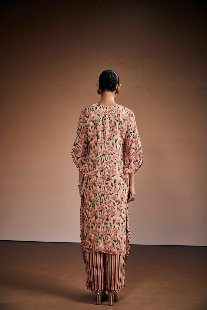 Pink carnation & warm ivory kaftan