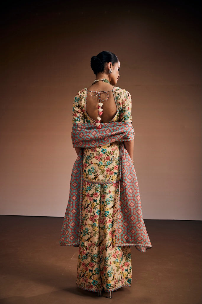 Cream vintage floral suit