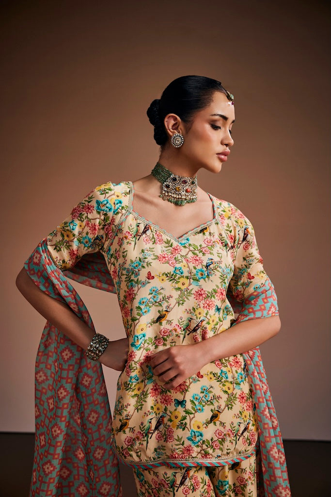 Cream vintage floral suit