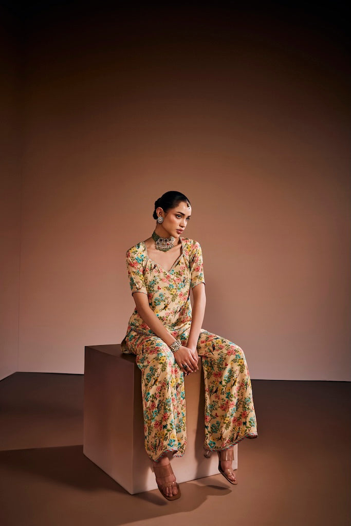 Cream vintage floral suit