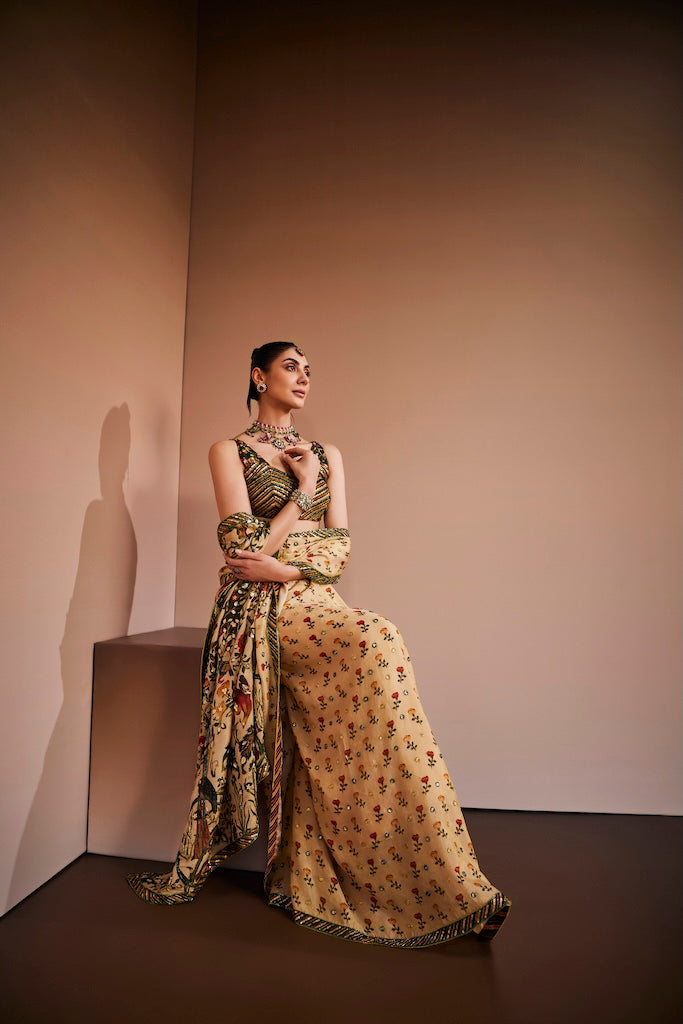 Antique ivory mughal tree suit saree
