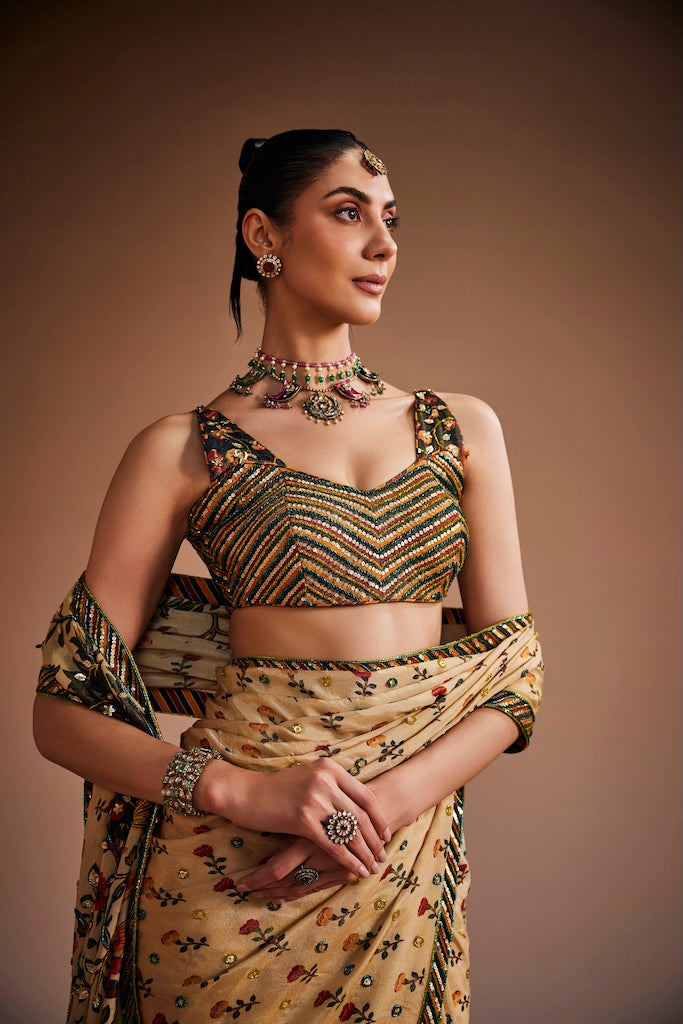 Antique ivory mughal tree suit saree