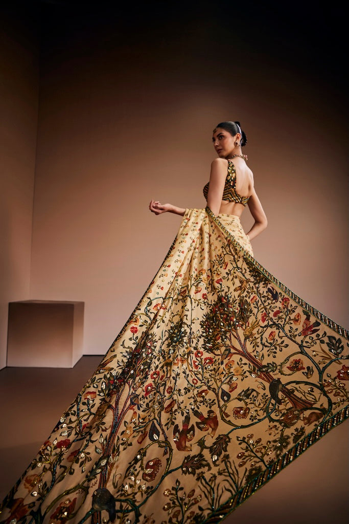 Antique ivory mughal tree suit saree
