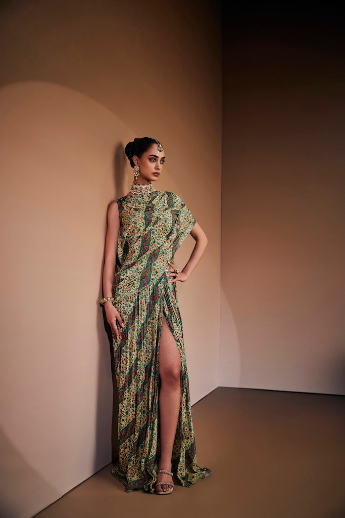 Emerald green & ivory drape