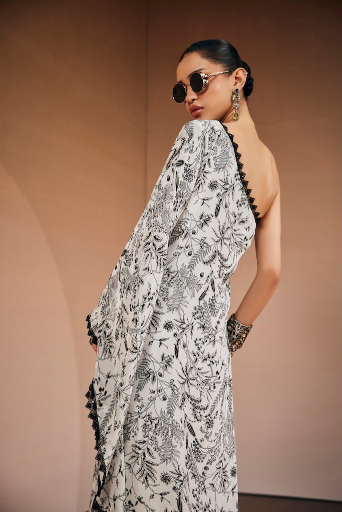 Black & white botanical kaftan