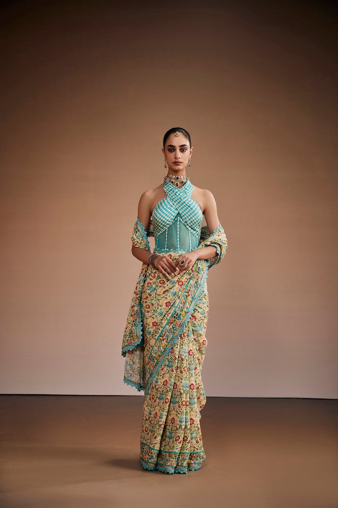 Ivory botanical saree