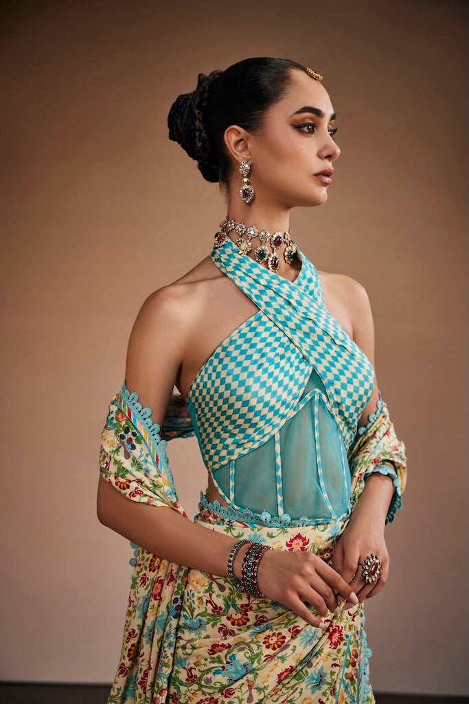 Ivory botanical saree