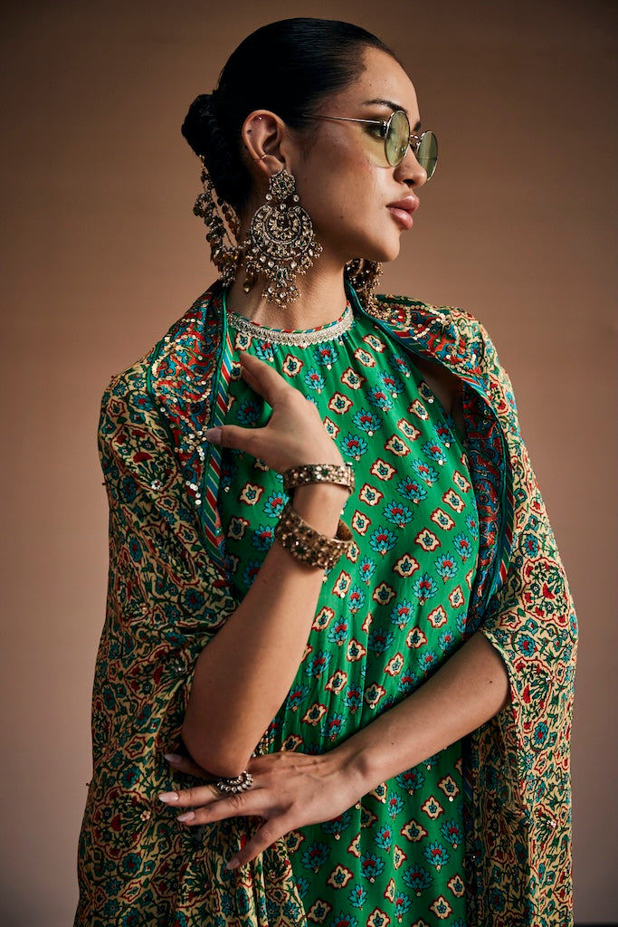 Emerald green & ivory suit