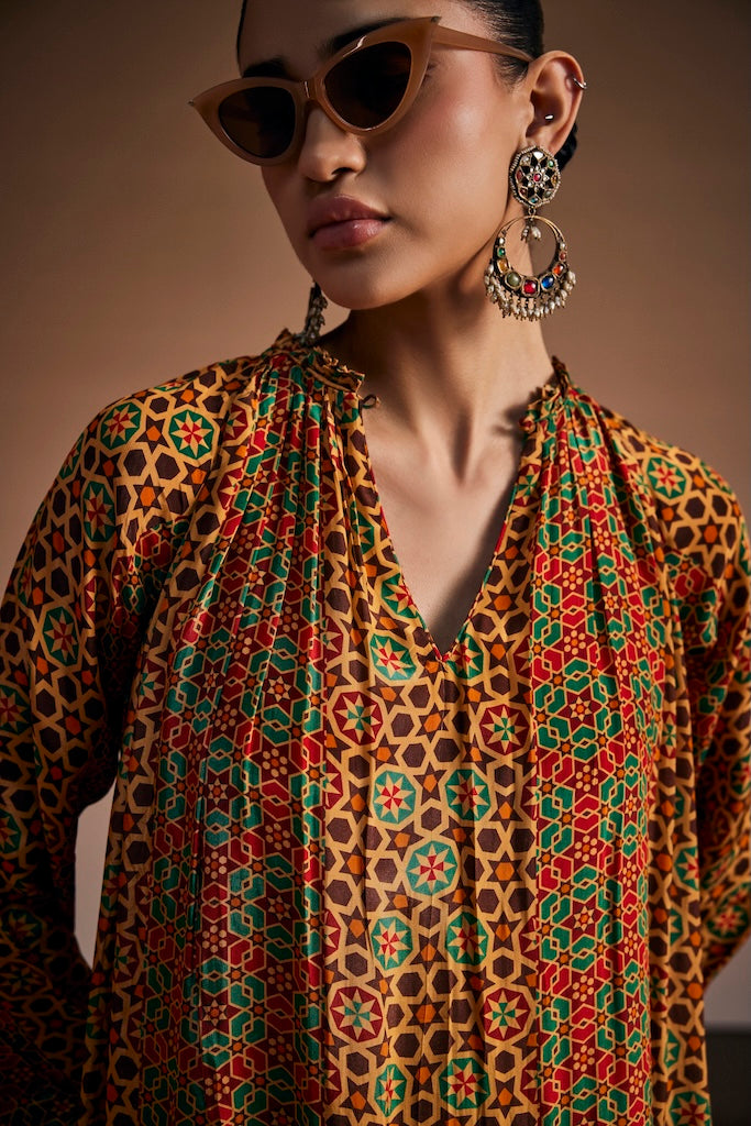 Vermilion red & rust orange suit