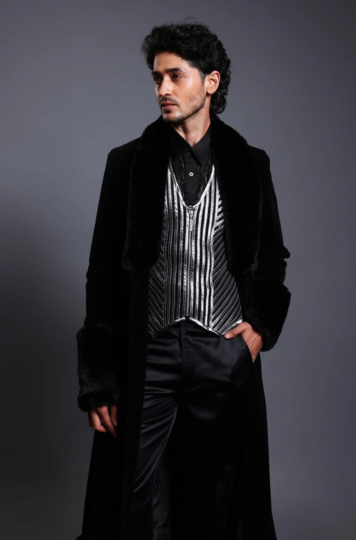 CF fur overcoat black