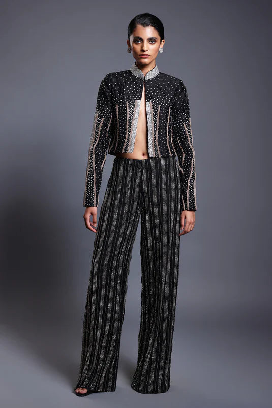 F high waisted embellished pants black