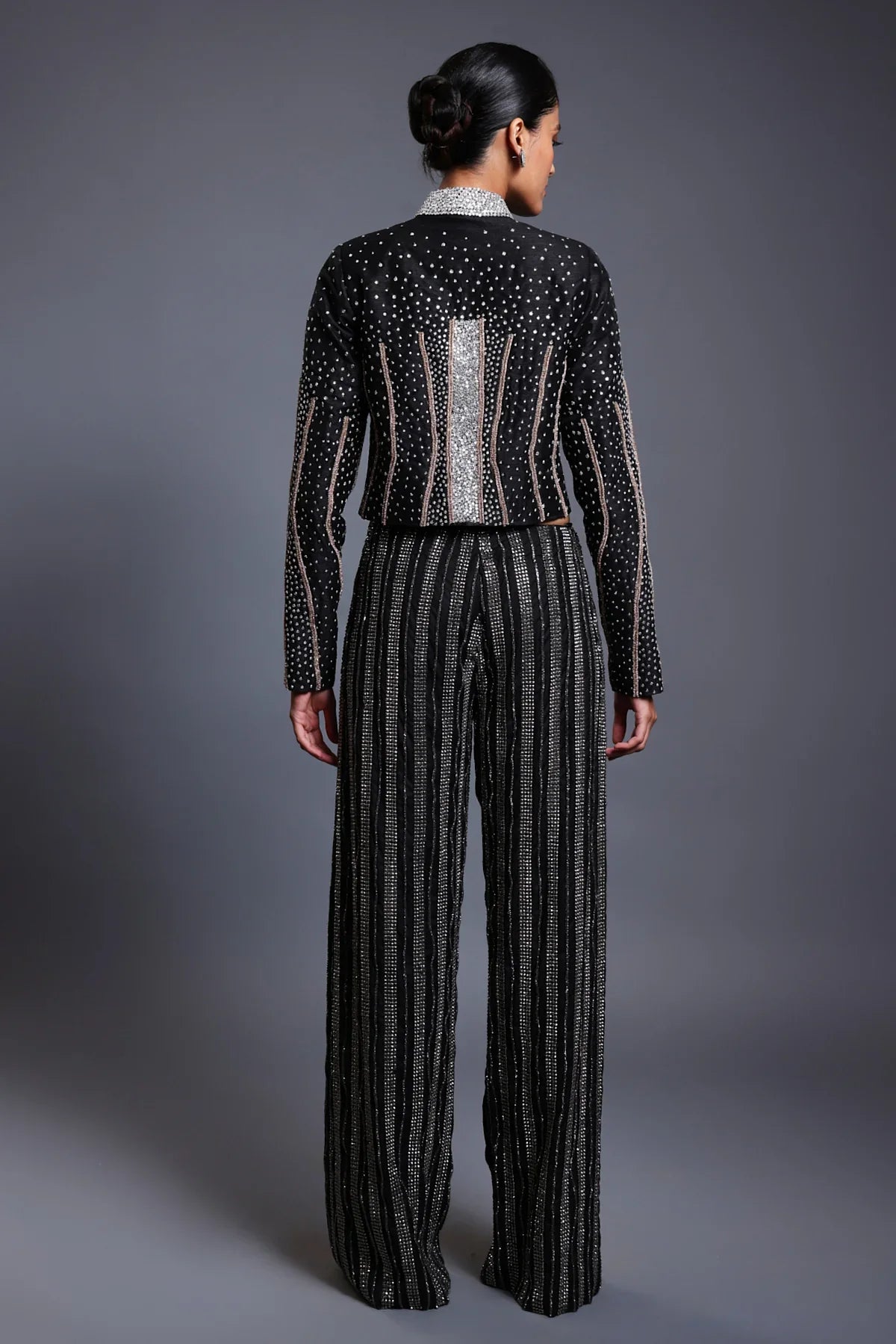 F high waisted embellished pants black