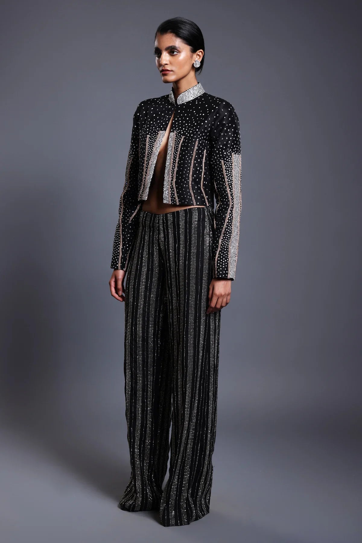 F high waisted embellished pants black