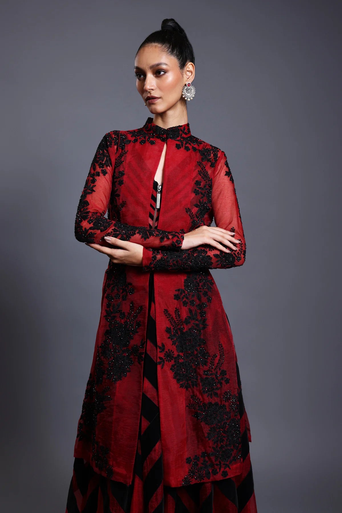 CF chevron anarkali maroon