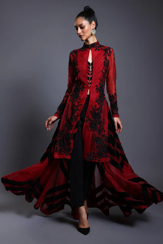 CF chevron anarkali maroon