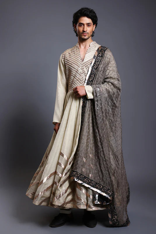 CF chevron Anarkali ivory