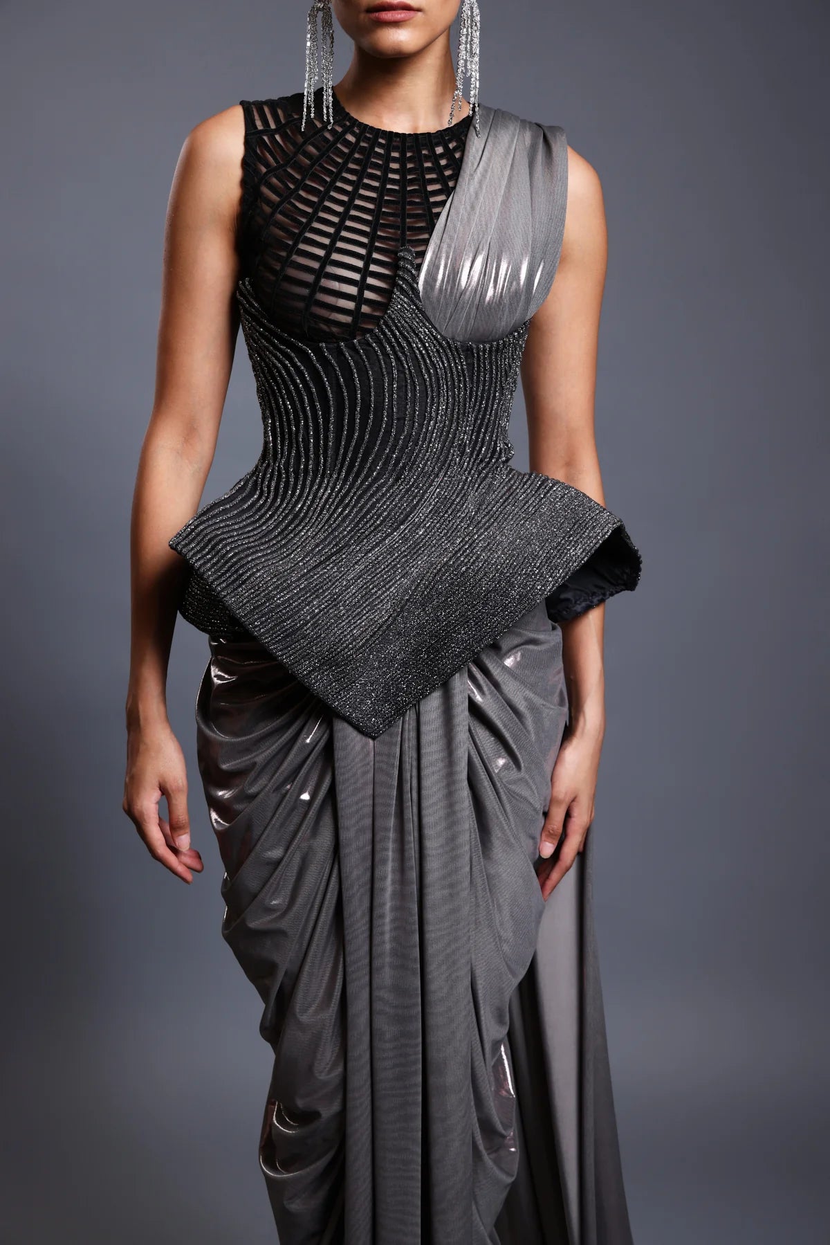 CF corseted saree gunmetal