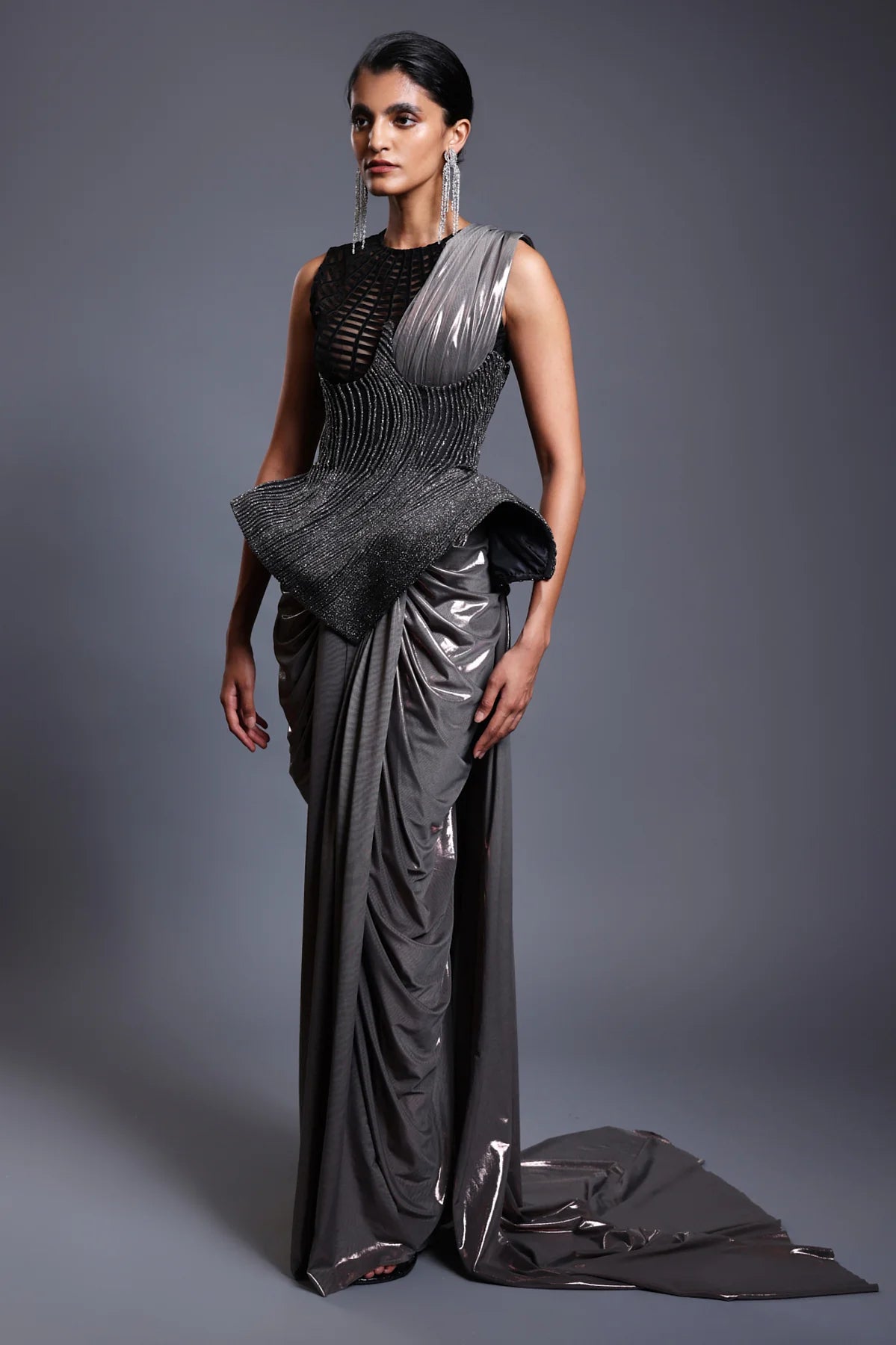 CF corseted saree gunmetal