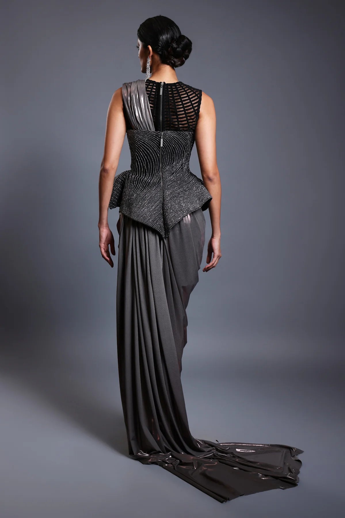 CF corseted saree gunmetal