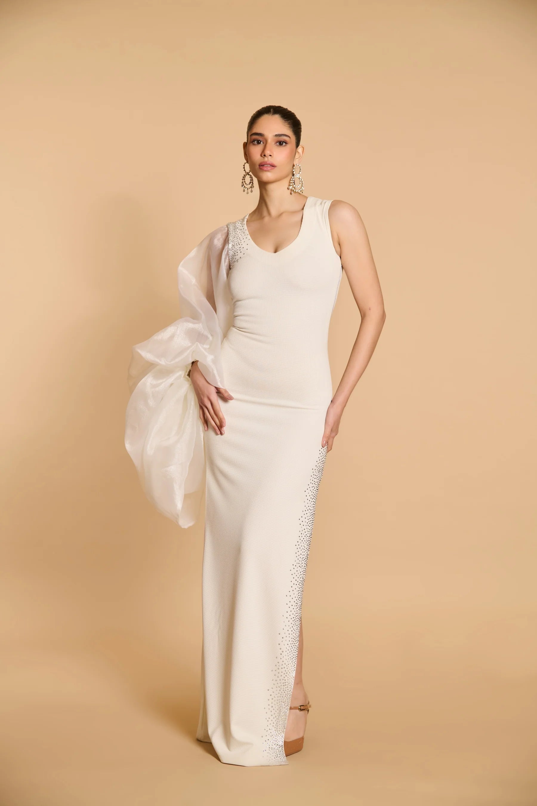 Spectrum crystal bauble sleeve gown