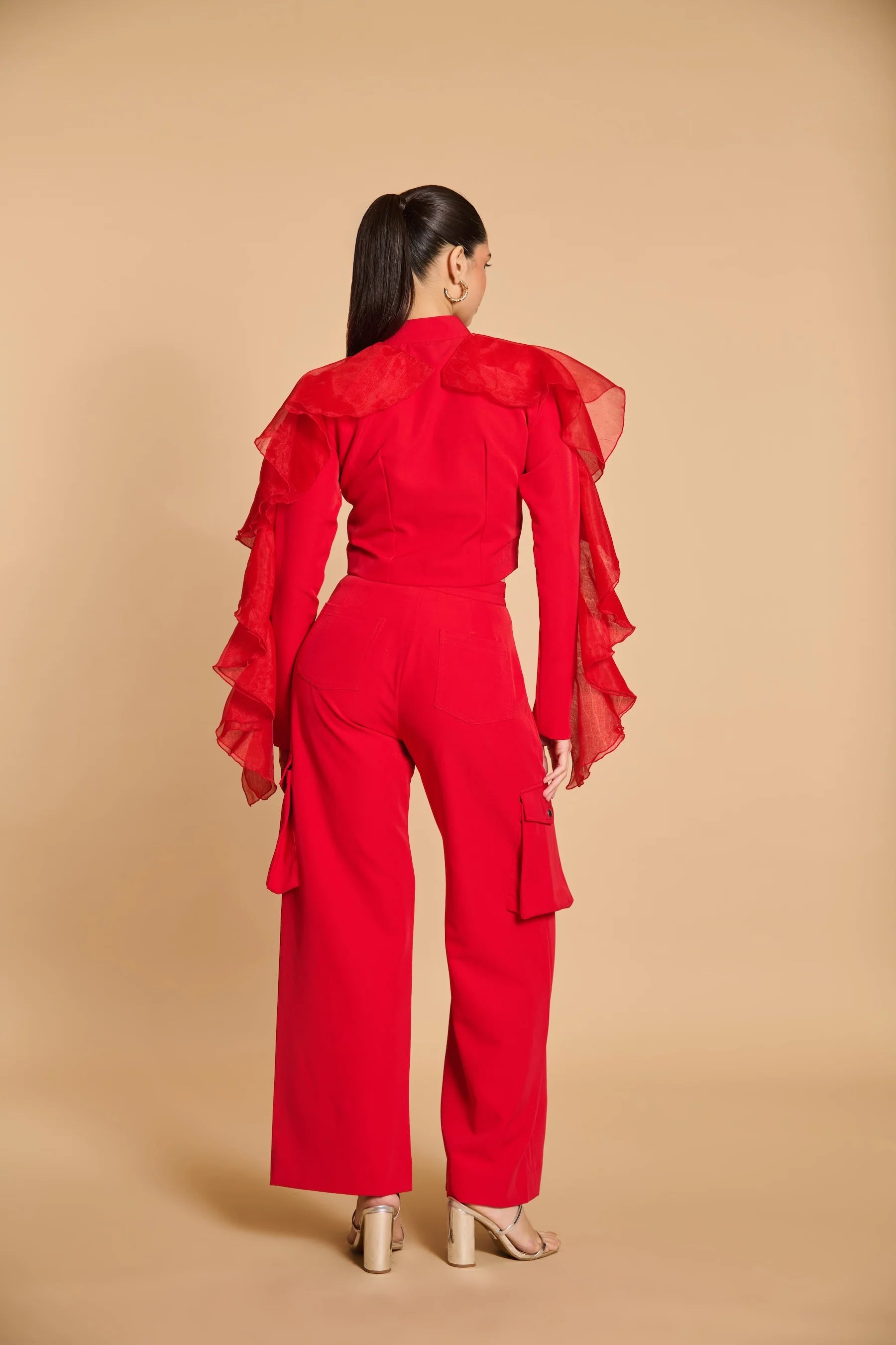 Spectrum crop ruffle jacket red