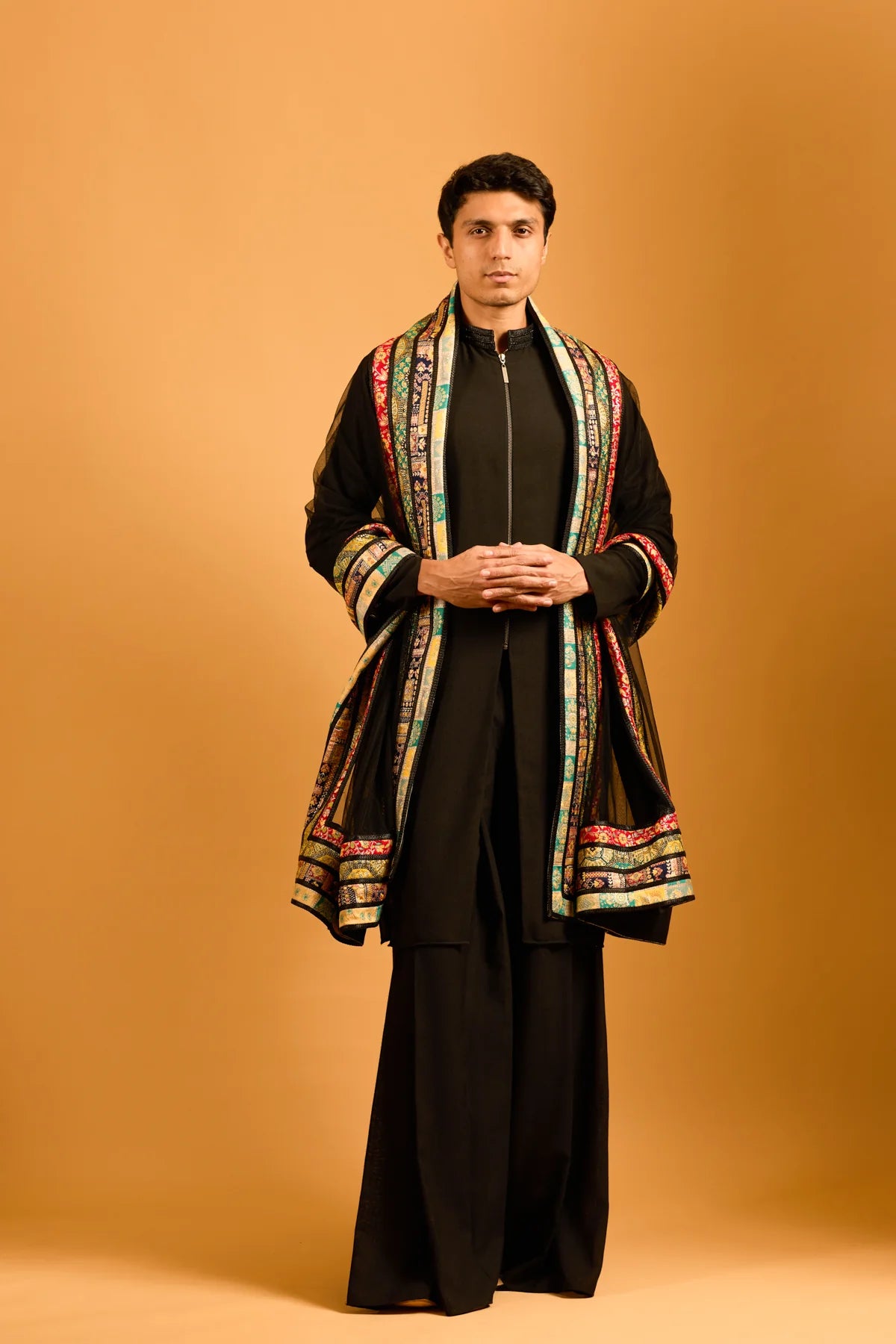 Trifecta black zipper kurta