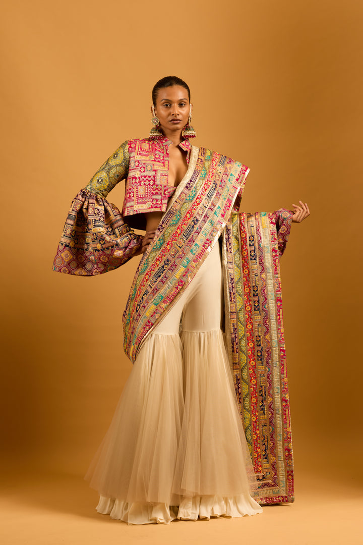 Trifecta multi brocade dupatta sharara