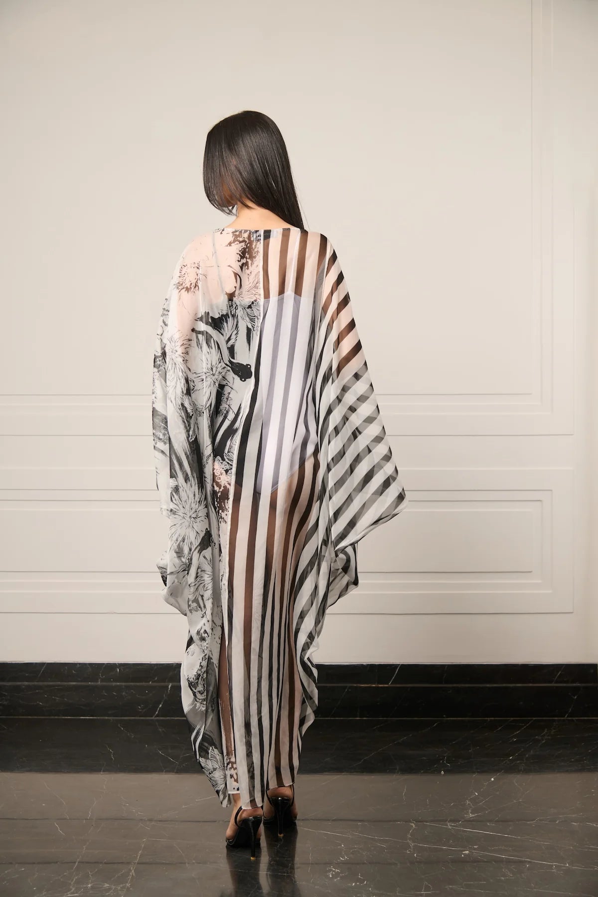 Resort camo striped sheer kaftan