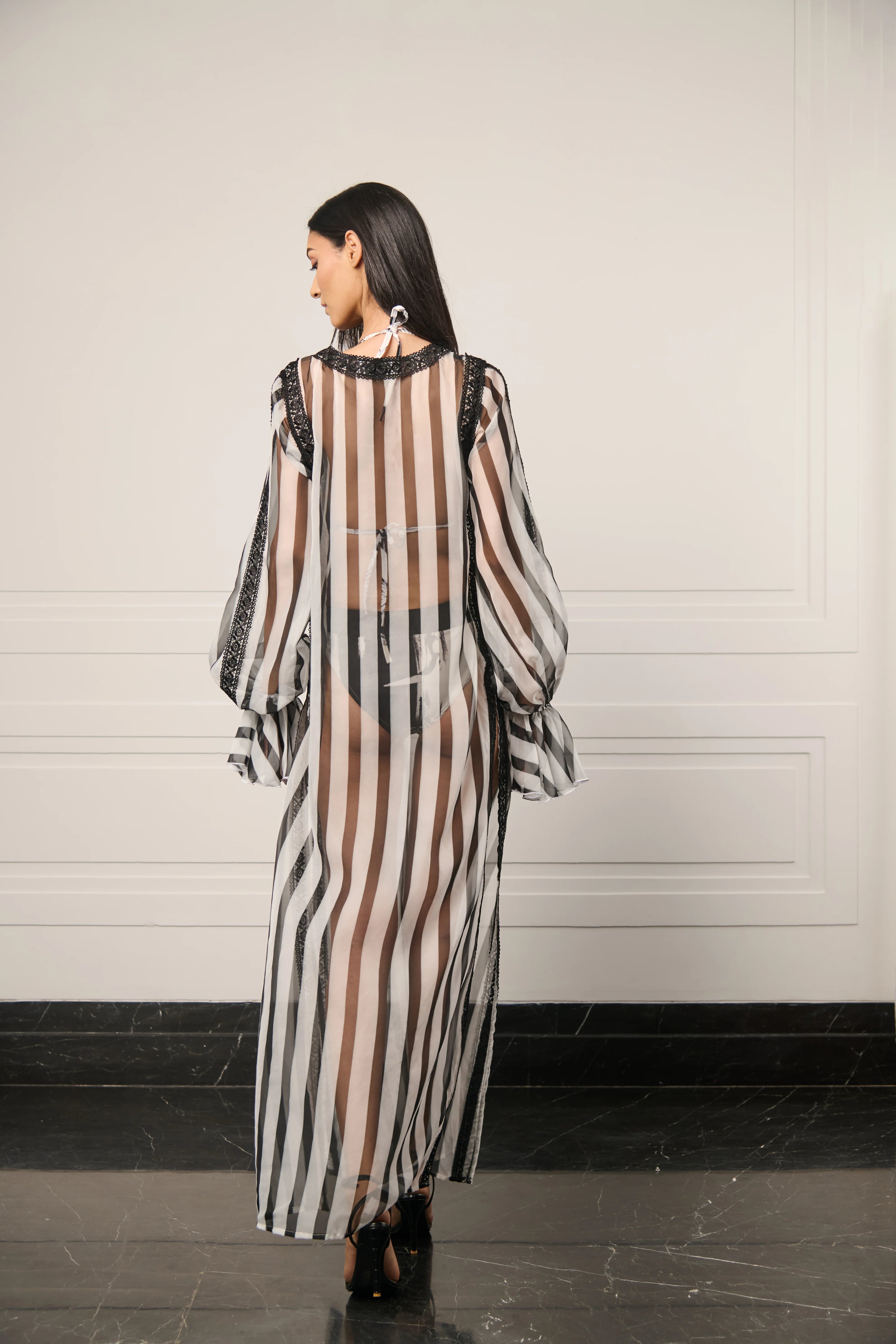Resort striped sheer kaftan dress