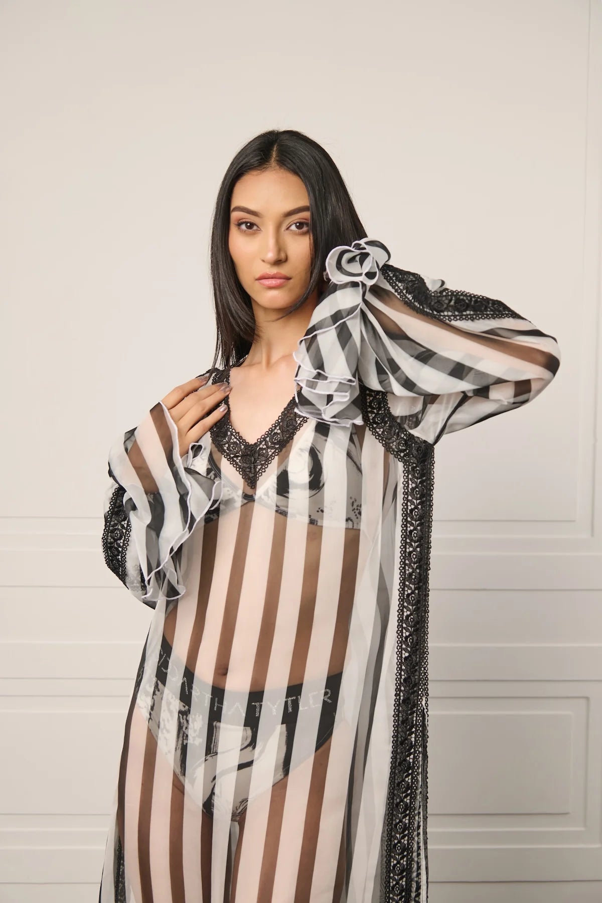 Resort striped sheer kaftan dress