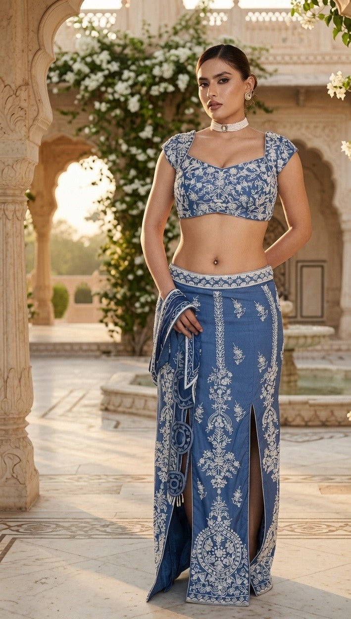 Soft Denim Skirt Blouse and Dupatta