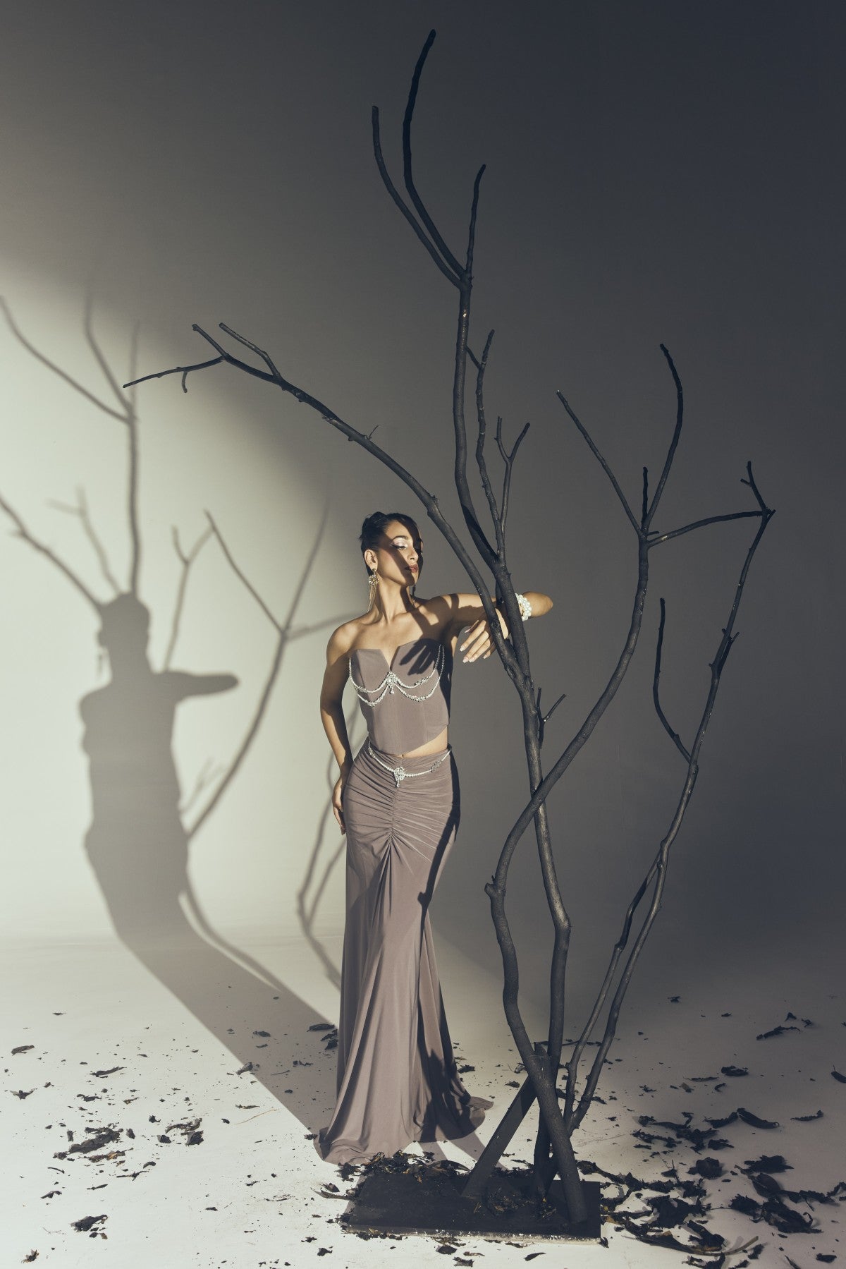 CORSET WITH LONG RUCHED SKIRT
