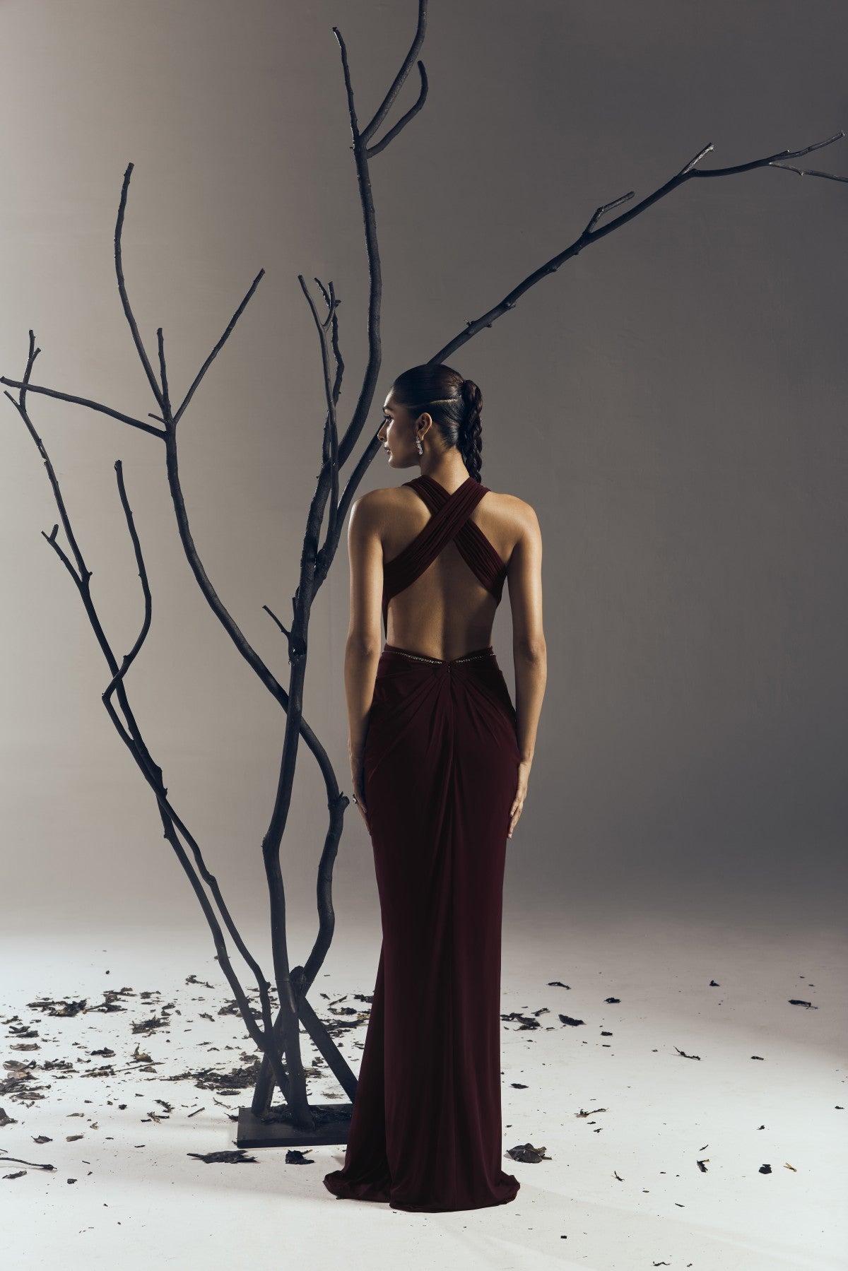 PLUNGE NECK LONG DRESS