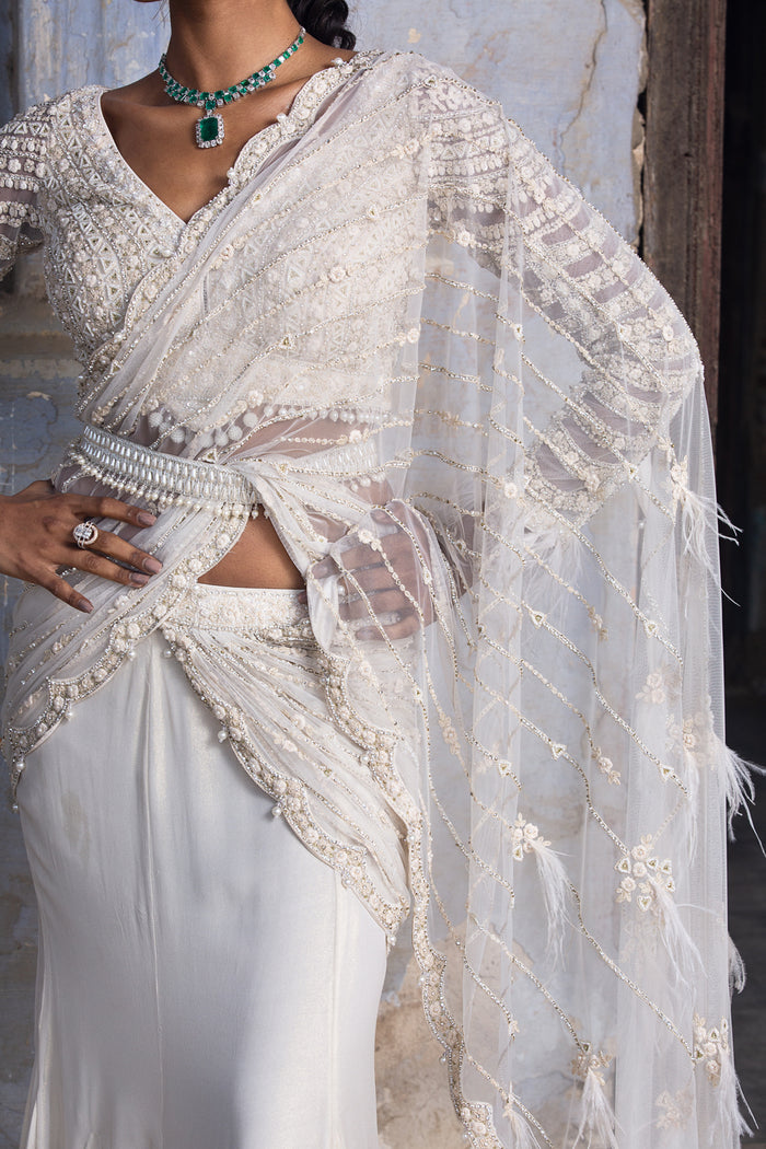Off-white Shimmer Drape Saree