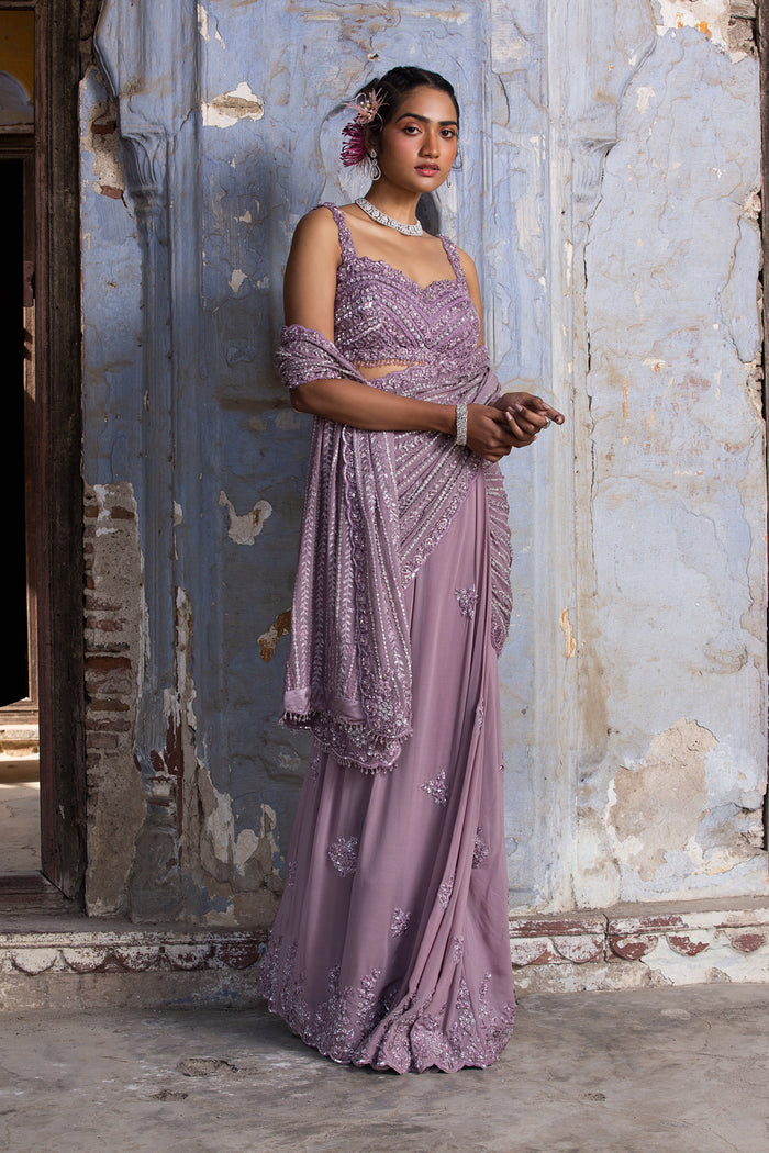Lavender Georgette Drape Saree