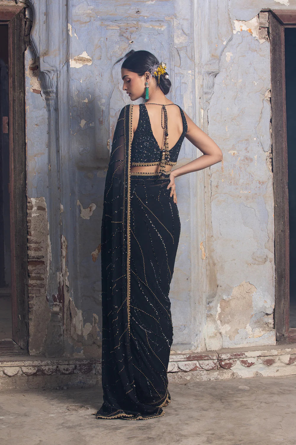 Black Gold Georgette Saree