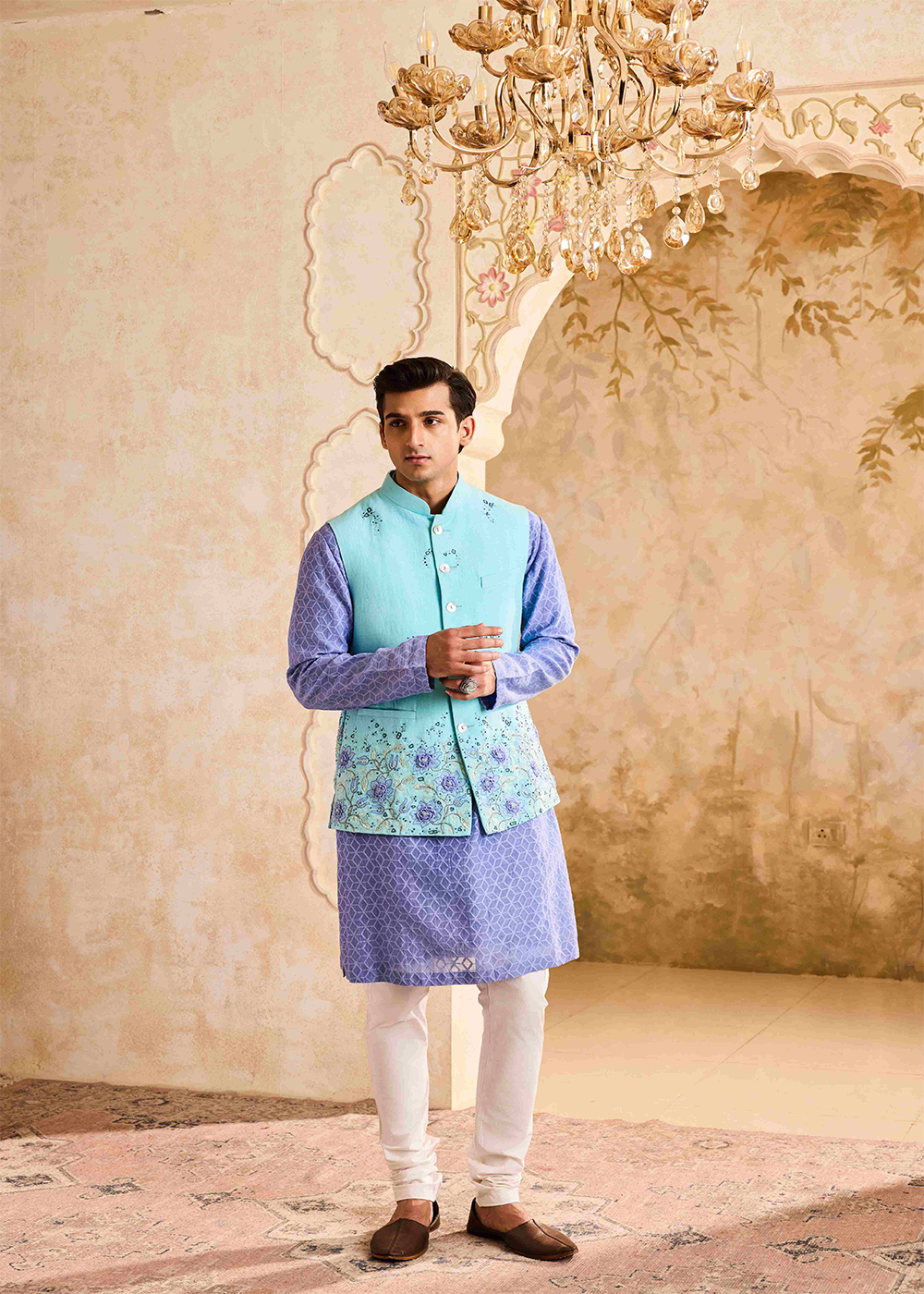 Turq Bundi Jacket lilac Kurta Ivory Churidar