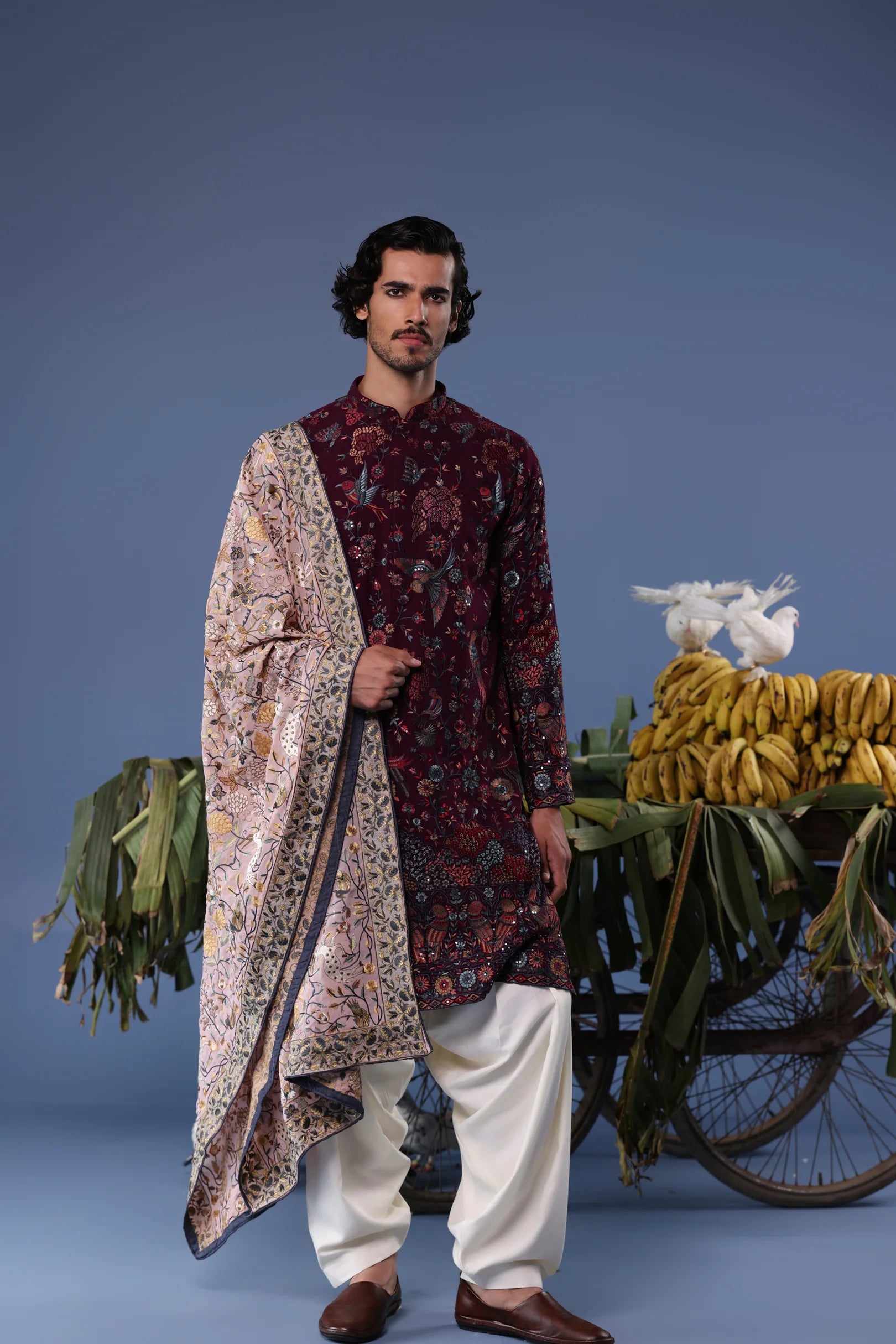 Gul Wine Kurta Set