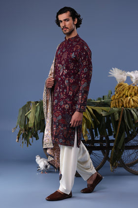 Gul Wine Kurta Set