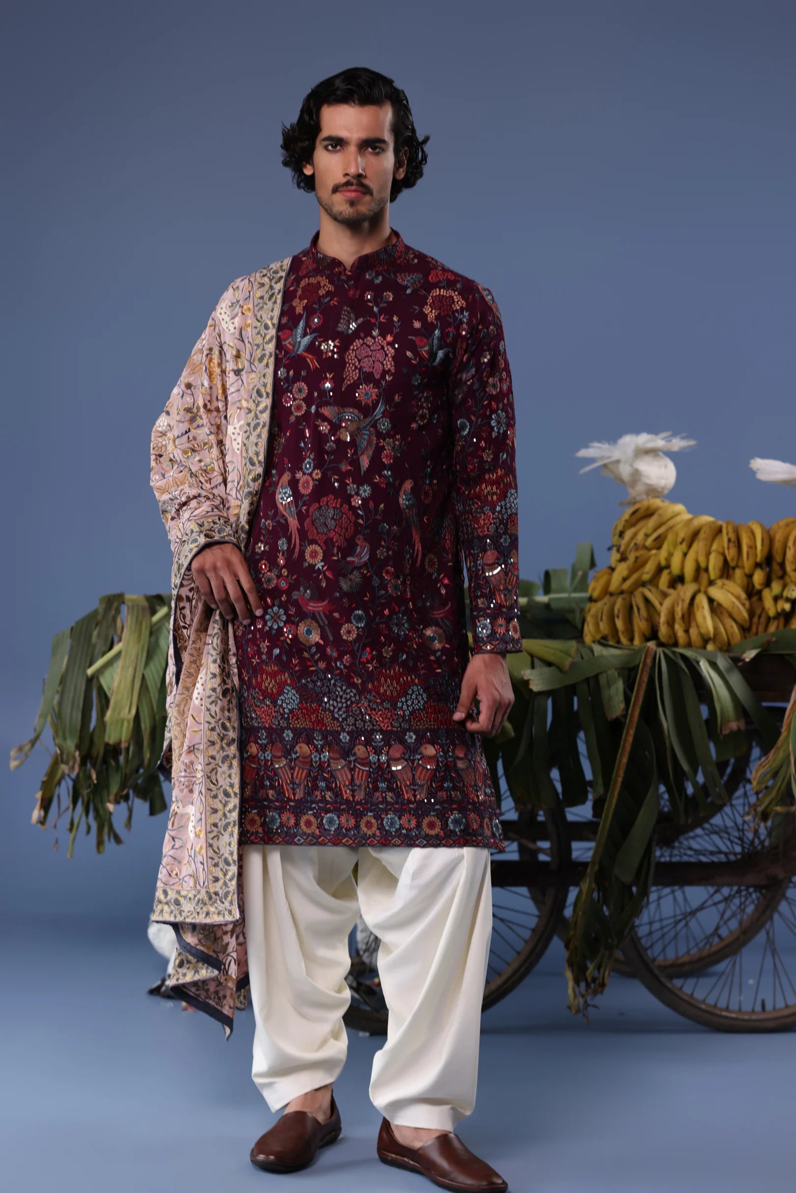 Gul Wine Kurta Set