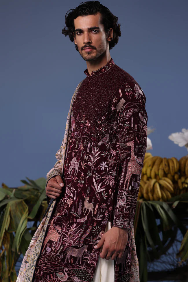 Kaif Giraffe Wine Kurta Set