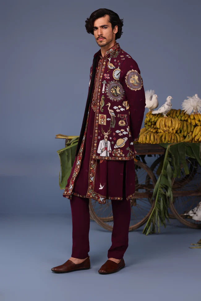 Kainaat Wine Kurta Jacket Set