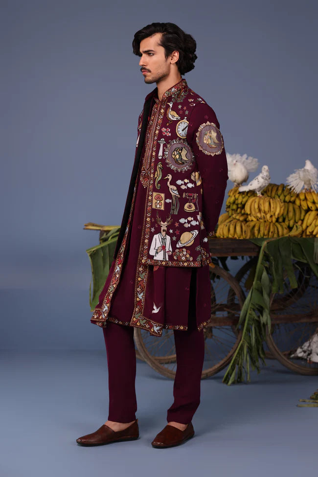 Kainaat Wine Kurta Jacket Set