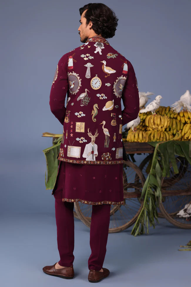 Kainaat Wine Kurta Jacket Set