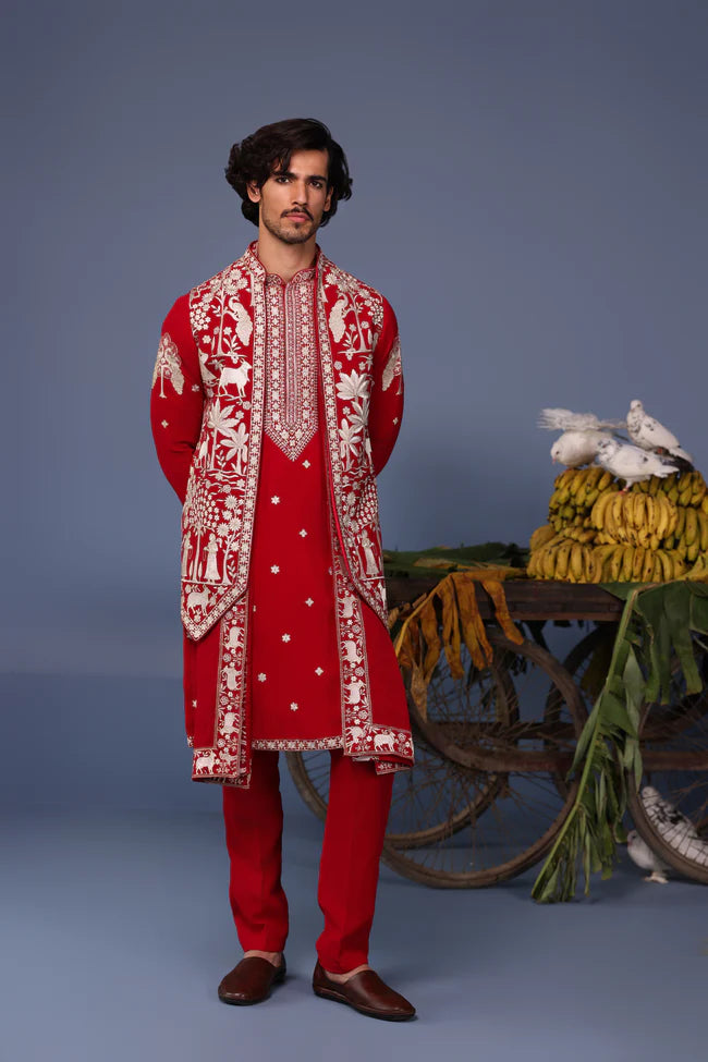 Heer Pichwai Resham Hot Pink Kurta Jacket Set
