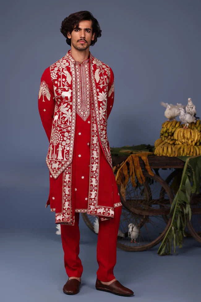 Heer Pichwai Resham Hot Pink Kurta Jacket Set