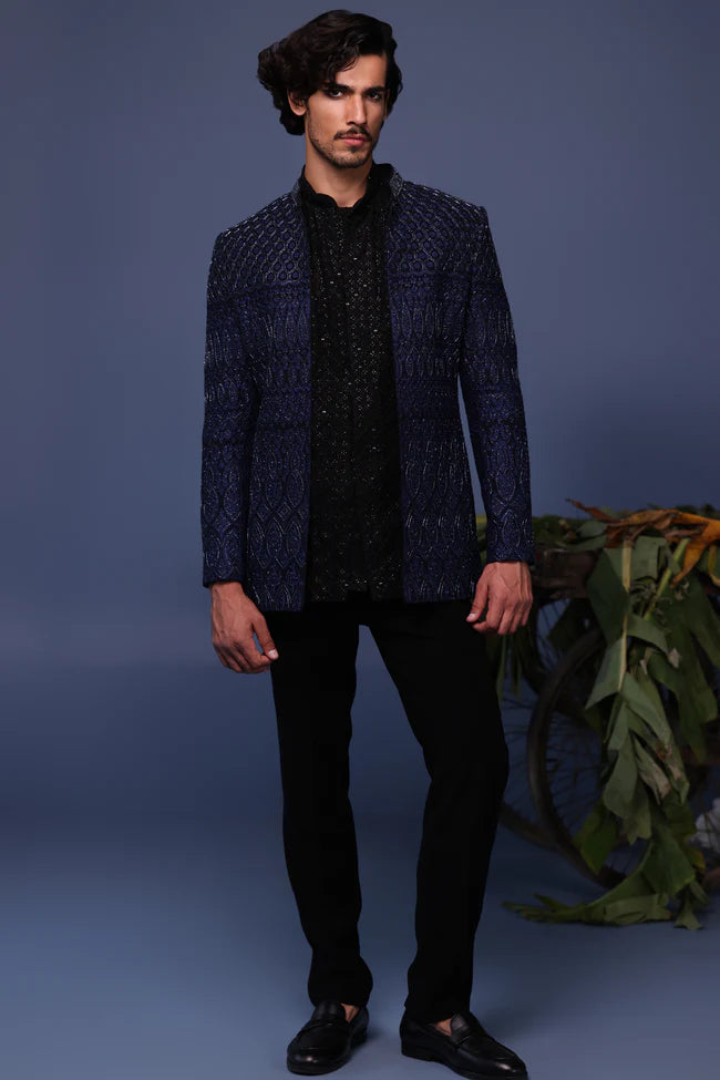 Hifa Navy Blue Jodhpuri Set