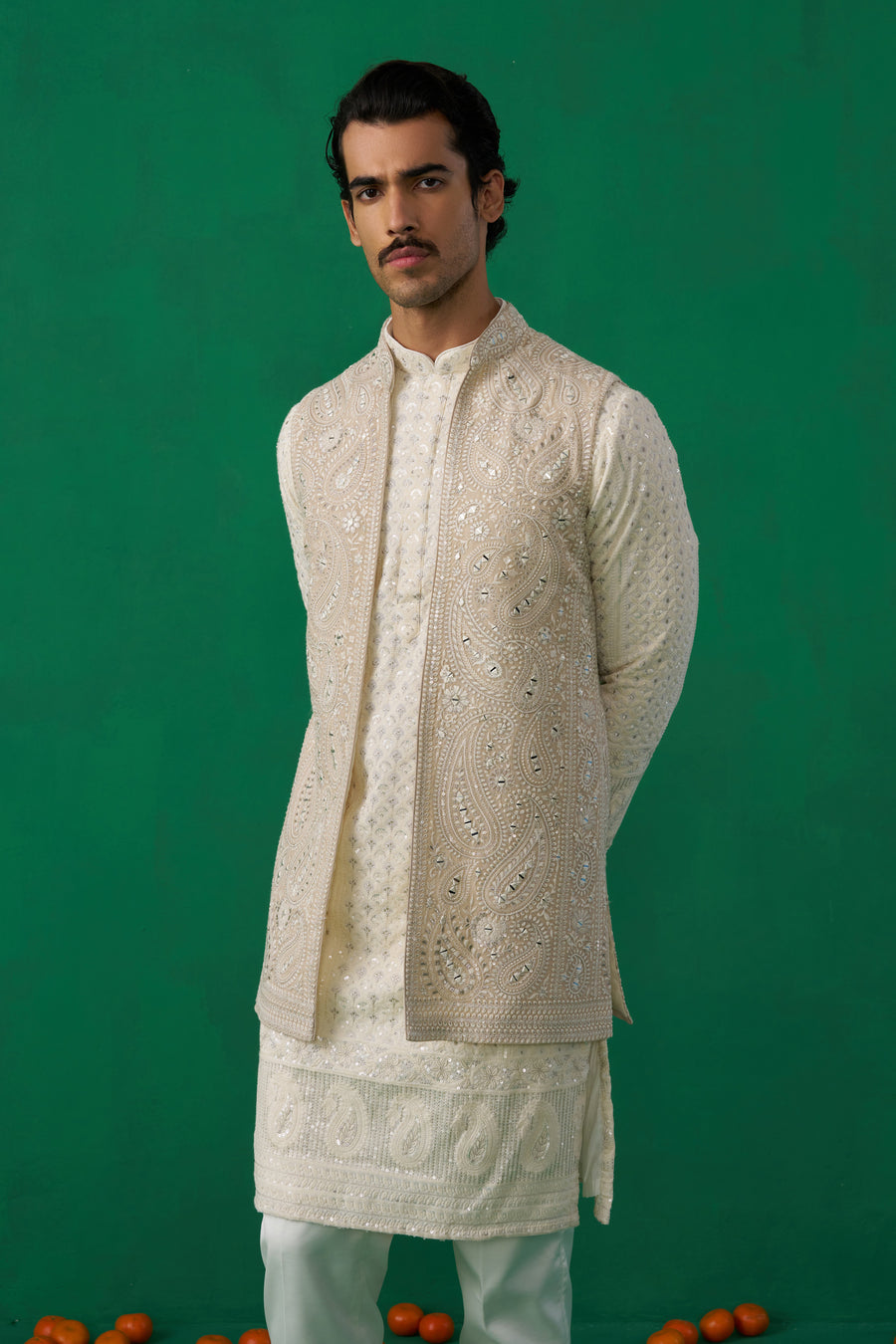 PAISLEY IVORY KURTA JACKET SET