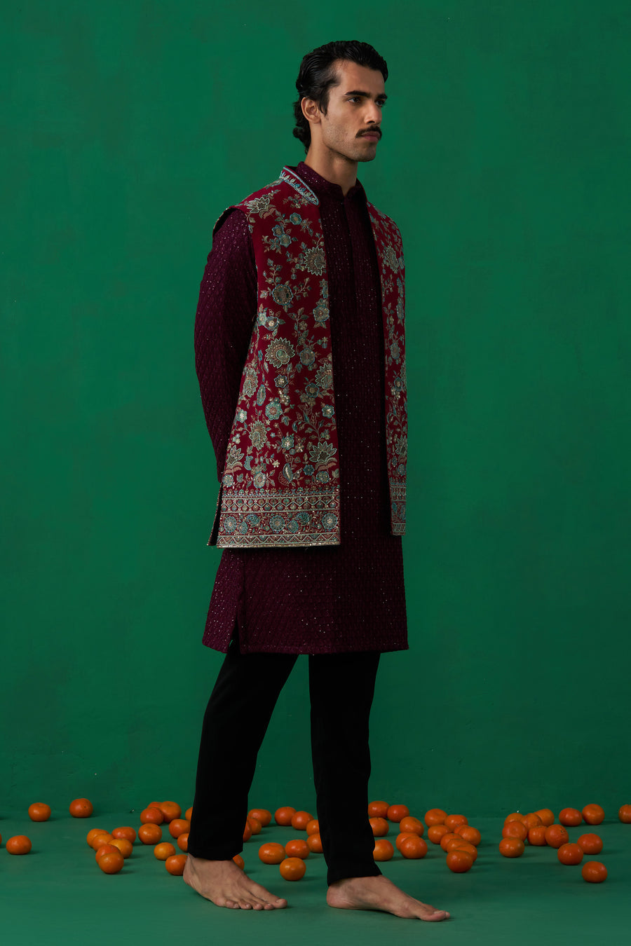 GULAB WINE KURTA JACKET SET